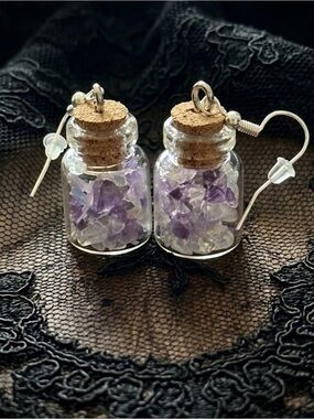 Amethyst And Opalite Mixed Mini Crystal Chip Glass Jar Earrings